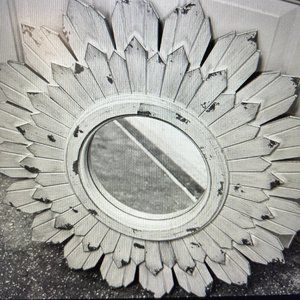Grey distressed sunburst mirror